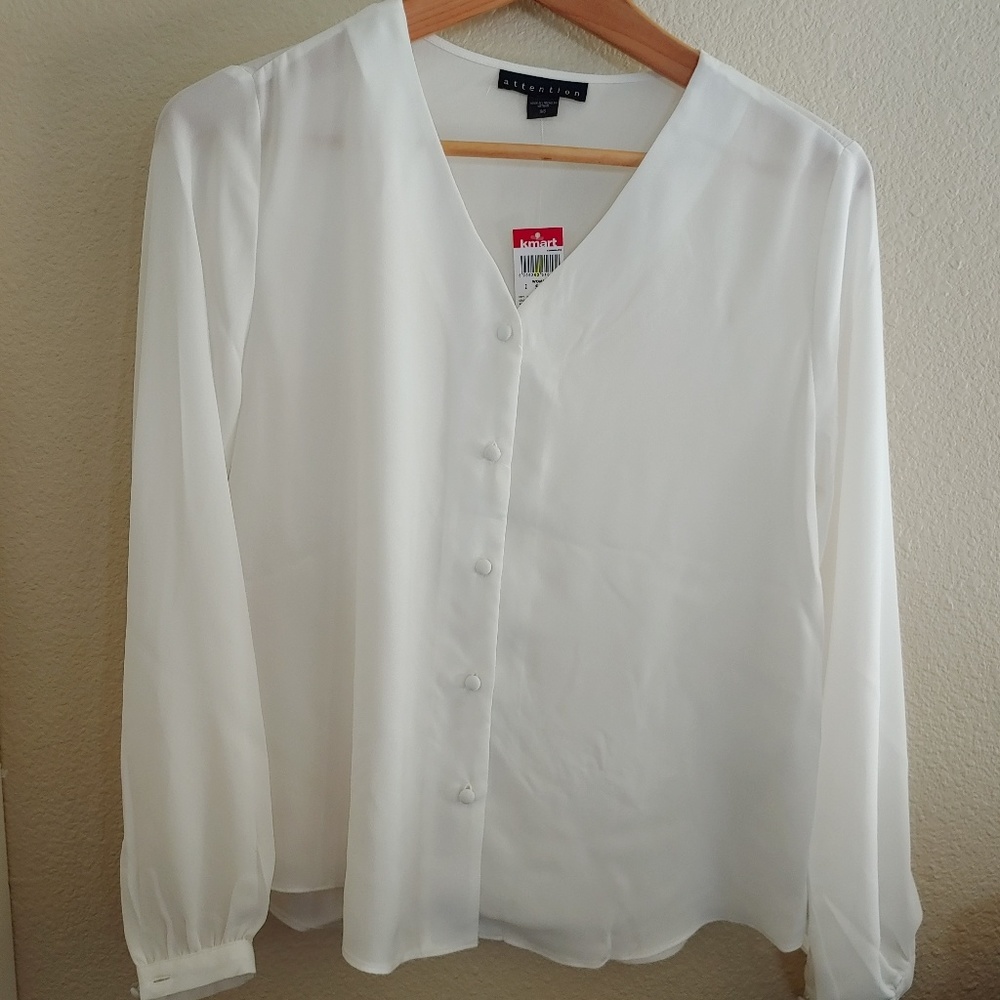 Attention white sheer button down blouse